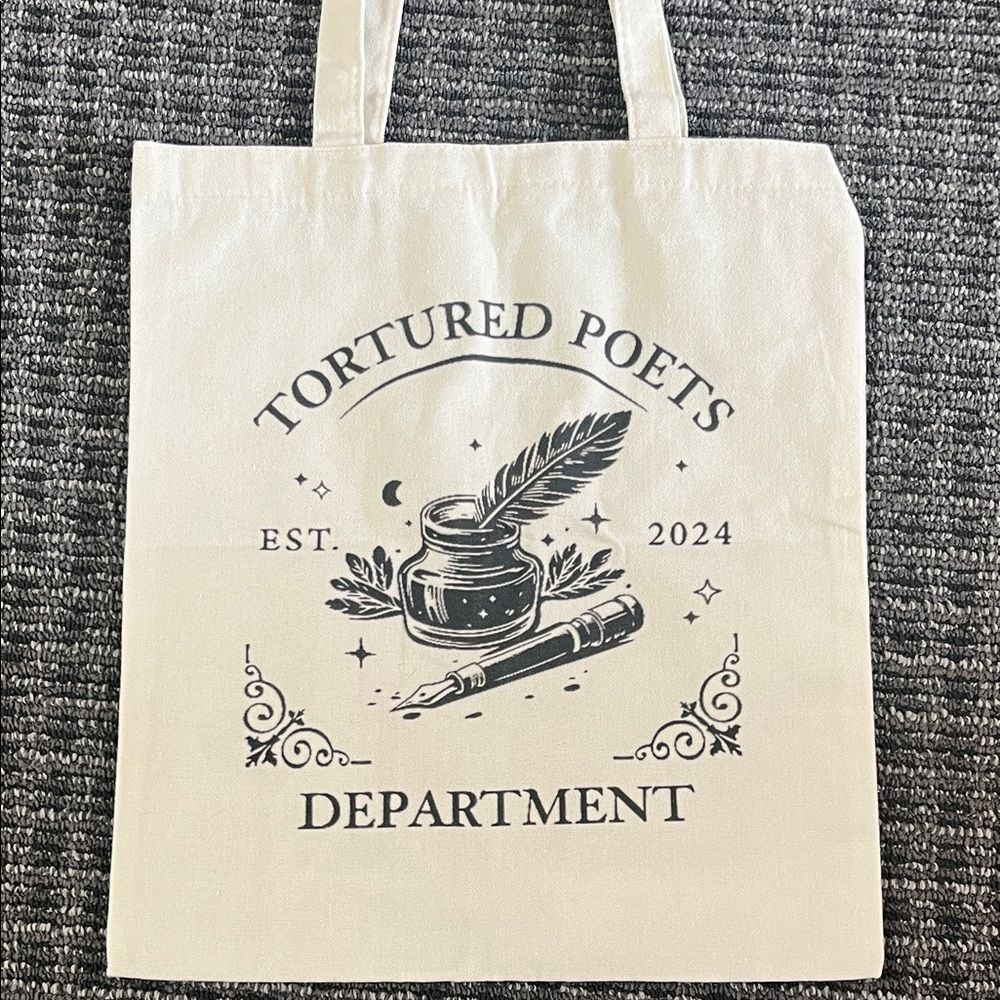 Canvas Tote Tortured Poets Department NEW Cream Shoulder Carry Bag Books Retro